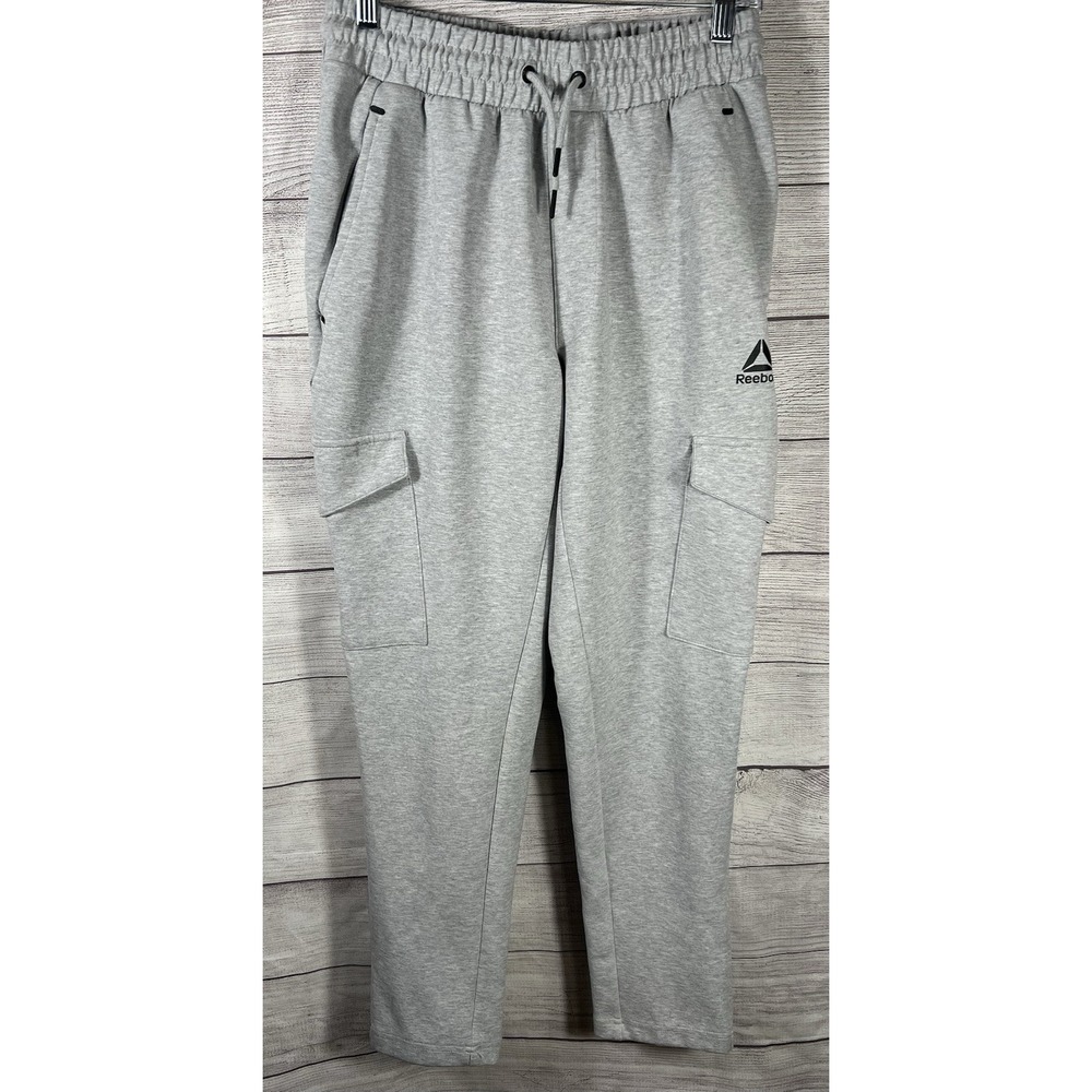 Reebok Sweatpants Mens Gray Fleece Joggers Tapered Cargo Pocket Athletic Small